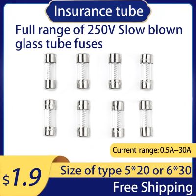 【jw】ↂ⊙✉  10PCS 5x20/6X30mm Slow Blow Glass Tube Fuse Multiple Current Specifications Can Mixed 0.5/1/23/4/5/6.3/10/15/20/30A