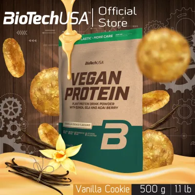 BioTechUSA  Vegan Protein วีแกนโปรตีน 500g-รสวานิลลา คุกกี้ (โปรตีนถั่ว,โปรตีนข้าว, โปรตีนพืช โปรตีนสำหรับมังสวิรัติ) มีแอลกลูตามีน, แอลอาร์จีนีน ชนิด