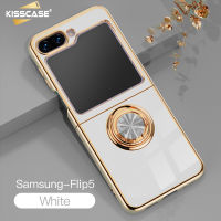 KISSCASE เคสโทรศัพท์หลากสีเคลือบหรูหราสำหรับ Samsung Galaxy Z Flip 5 5G เคสนิ่มมีที่ยึดแหวนซิลิโคนแบบนิ่มฝาครอบกันกระแทก Flip5อุปกรณ์เสริมโทรศัพท์