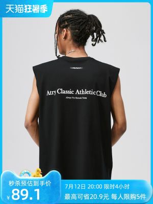 original ATRY Slogan Drop Shoulder Vest Summer Guochao Brand New Street Retro American Sleeveless T-Shirt Loose Top Men