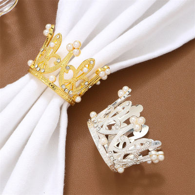 Wedding Napkin Ring Napkin Buckle Tables Decor Mouth Cloth Table Set Hotel Party Crown Metal Pearl
