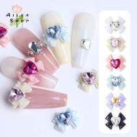 AILSA 12Pcs/set เสน่ห์เล็บโบว์ โบว์ตกแต่งเล็บ การฝึกซ้อมเล็บหัวใจรัก วัสดุตกแต่งเล็บ อุปกรณ์ตกแต่งเล็บกุทัณฑ์ ฤดูใบไม้ผลิฤดูร้อน อุปกรณ์ทำเล็บ ร้านทำเล็บ