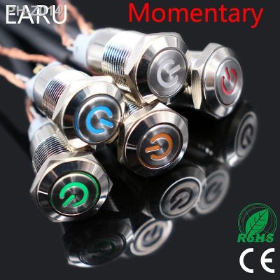 Car Computer 12mm Momentary Angel Eye Aluminum Metal LED Power Push Button Switch Self-reset Metal Switch Normally Open 12V Blue