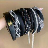 [COD] black and white diamond-encrusted high-skull geometric headband autumn winter all-match press hair wide-brimmed trendy fashion accessories for women