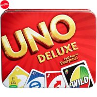 Mattel UNO DELUXE Tin Box Family Card Game Entertainment Fun Party Games Playing Poker Kids Toys Gift