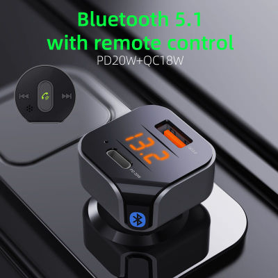 FM Transmitter Car Bluetooth 5.1 Wireless Remote Control Car Kit FM Radio Modulator PD Car Charger 38W HandsFree Audio MP3 Play