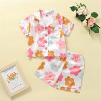 EWODOS 1-5Years Toddler Kid Girl Pajamas Sets Casual Short Sleeve Lapel Neck Floral Print Buttons Tops + Loose Short Set Outfits