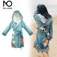 [COD] June quick drying bathrobe unisex warm pajamas beach swimming travel robe hooded cloak