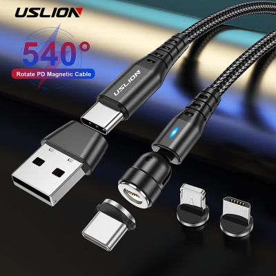 USLION PD 60W 5A Magnetic Cable Fast Charge Quick 4.0 For Huawei P40 Xiaomi 540 Rotate Type C To Type C Cable Data Charger Wire Cables  Converters