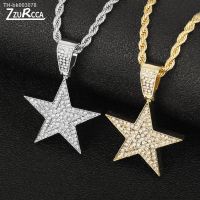 ☍✖ Hip Hop Gold Color Men Pendant Necklace Micro Pave Iced Out Rhinestone Star Pendant Necklace for Women Charm bijoux femme