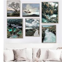 ✠ ปรับแต่งถนน Mountain Lake Forest โปสเตอร์ Nordic Landscape Wall Art ฤดูใบไม้ร่วงธรรมชาติ Lake พืชผ้าใบพิมพ์ภาพวาด