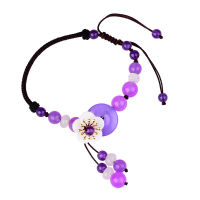Jade Stone Jadeite Emerald Flower Anklets Charm Jewellery Fashion Accessories Chinese Carved Amulet Gifts for Women Men Purple