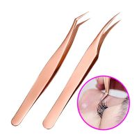 Rose Gold Stainless Steel Hot Sale New Stainless Steel Pink Straight Bend Tweezer For Eyelash Extensions Nail Art Nippers