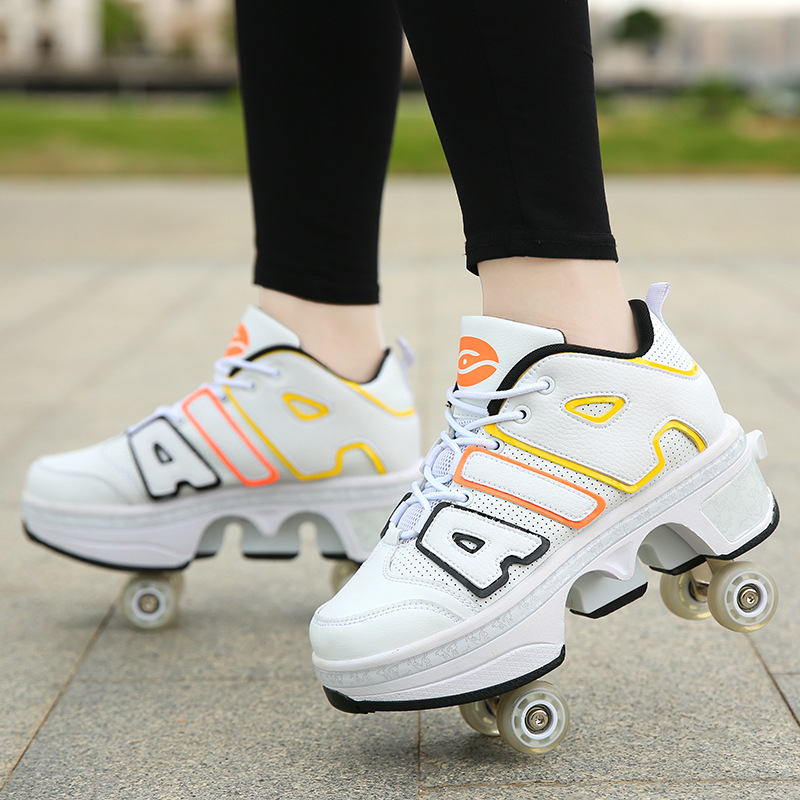 Boys and Girls Roller Skate Shoes with Single/Double Wheels Retractable Skateboarding Rollerblades Outdoor for Kids Wheels Shoes 