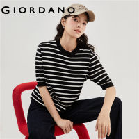 GIORDANO เสื้อกันหนาวผู้หญิง Contrast สีลายฤดูร้อนเสื้อถักแขนสั้น Crewneck Comfort แฟชั่น Casual หลวมเสื้อ183536049644