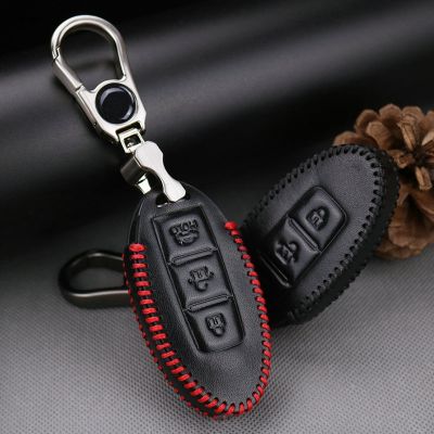 ☋ Leather Car Key Case Cover for Nissan Note Qashqai J11 J10 Micra Kicks Versa Tiida Juke X Trail T32 March Key Holder Accessories
