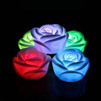 【CW】 LED Candle Light Flameless Romantic Rose Flower Shaped Colorful Battery Powered Lamp For Wedding Garden Party Home Decor