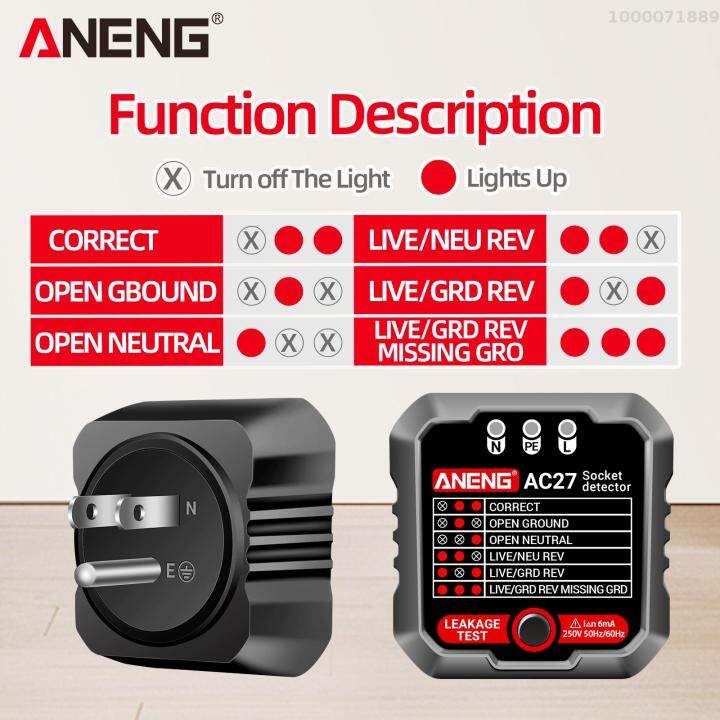 aneng-เครื่องทดสอบเต้าเสียบ250v-เครื่องทดสอบซ็อกเก็ตตรวจจับที่รวดเร็ว-เครื่องตรวจจับการรั่วไหลของปลั๊กขั้วสายดินอัตโนมัติวงจรไฟฟ้าขั้วเครื่องวัดโวลต์