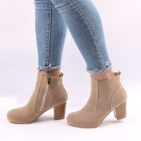 Botas De Mujer 2023 Fashion Rome Versatile Round Toe Slip on High Heels Autumn Winter Ankle Boots for Women Shoes