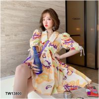 GN13800 **รบกวนสอบถามก่อนสั่งซื้อจ้า**  เดรสคอปกแขนศอกลายกราฟฟิก