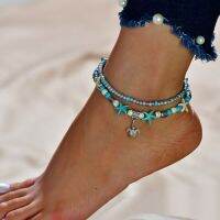 Sea Turtle Anklet European And American Conch Rice Beads Yoga Beach Pendant Starfish Pearl Retro Turtle Anklet