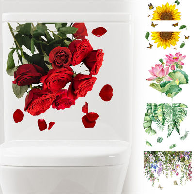 สติกเกอร์โถส้วมห้องน้ำ ABL ภาพวาดติดด้วยตนเองสำหรับตกแต่งห้องน้ำลายดอกไม้มินิมอลที่ทันสมัย