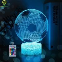 3D Illusion Football Night Light for Children 16 LED Remote Colour Changing Touch Table Desk Lamps Gifts for Boy Football Lovers