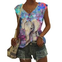 elephant Print Vest for Femme Tops Round Neck Sleeveless Casual Tank Tops Harajuku Summer Funny Women Tank Top