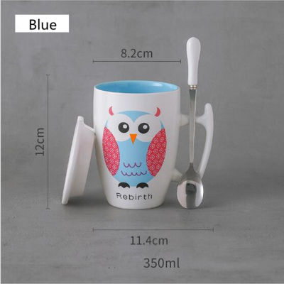 Large Capacity 350500ml Owl Cermic Coffee Mug Cup With Lid And Spoon Cute Animals Milk Tea Mug Drinkware Gift For Kids Friend