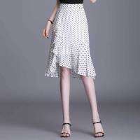 Wave Dot Chiffon Fishtail Bag Hip Skirt Womens Summer  New High-waisted Thin Medium-length Irregular Skirt Woman Skirts