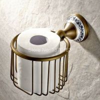 ❁◄ Antique Brass Ceramic Base Bathroom Wall Mounted Toilet Paper Roll Holder Tissue Basket Holder Bathroom Accessory aba404