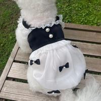 Puppy Skirt for Small Dogs 1 Set Summer Pet Dress Soft Breathable Lace Trim Mesh Patchwork Bow Design Faux Pearl Dresses