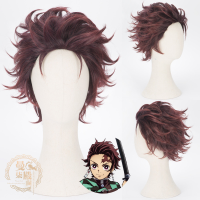 Anime Demon Slayer Kimetsu No Yaiba Tanjiro Kamado Short Chestnut Brown Heat Resistant Hair Cosplay Costume Halloween Wig