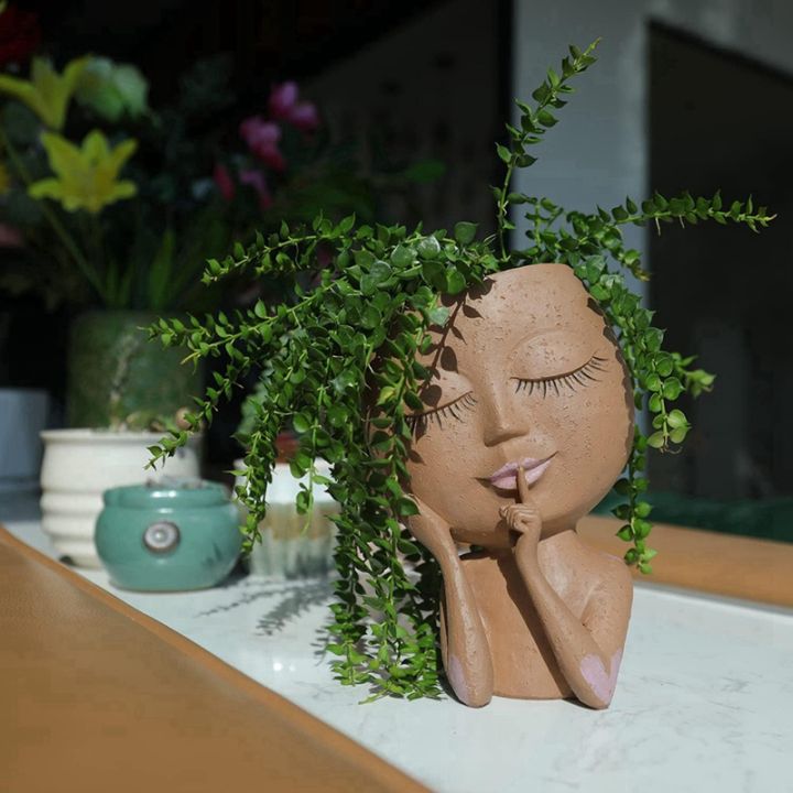 face-planters-pots-unique-face-flower-pot-for-indoor-outdoor-plants-with-drainage-hole-cute-lady-face-plant-pots