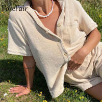 Forefair Towel Shirt and Shorts Summer Sets Velour Fashion 2021 Casual Loose Lounge Women Two Piece Sets