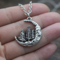 12pcs Pine Tree necklace with Crescent Moon Wanderlust Jewelry Hiking Gift for Her Forest Necklace