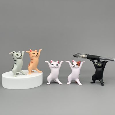 5 Sets Of Cute Dancing Weightlifting Cat Pen Holder Handheld Ornaments Children 39;s Creative Cartoon Doll Toys