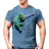 เสื้อยืดแขนสั้น Chameleon สำหรับผู้ชายผู้หญิงแฟชั่นสัตว์ขนาดใหญ่ Lizard 3D พิมพ์เสื้อยืด