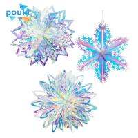 POUKL หลายสไตล์ ด้วยเชือกแขวน 3D อุปกรณ์ปาร์ตี้ สีสัน ฟิล์มนีออน ลูกบอลแขวน เครื่องประดับคริสต์มาส การตกแต่งบ้าน ลูกบอลหิมะโฮโลแกรม