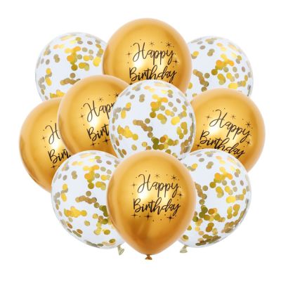 10 pcs Metalik Balon Selamat Ulang Tahun Balon Confetti Balon Emas Perak Biru