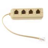 RJ11 6P4C To 6P4C 4 Way Telephone Line Modular Splitter Adapter Beige