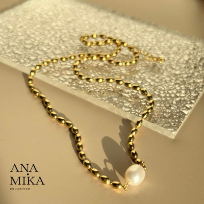 Bead Chain Pearl Pendant Necklace/สร้อยคอจี้มุกสไตล์มินิมอล