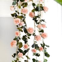 [ดอกไม้ประดิษฐ์ร้อน688] Flores De Seda ตกแต่งผนัง Plantas De Hojas Garland Para Boda Y El Hogar Enredadera De Vid Rosas Ratán