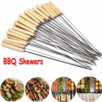 Wooden Flat Cooking Handle Skewer Barbecue Steel