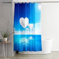 Creative Ocean Love Cloud Shower Curtain 3D Printing Decoration Mildew Waterproof Shower Curtain Non slip Bath Mat