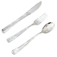 10pcs Silver Gold Disposable Cutlery Plastic Table knife Wedding Party Tableware Set Rose Gold Dinner Knife Fork Spoon Birthday