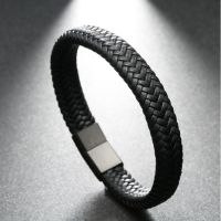 Fashion Male Jewelry ided Leather celet Handmade celet Black Stainless Steel Magnetic Clasps Men Wrist Band