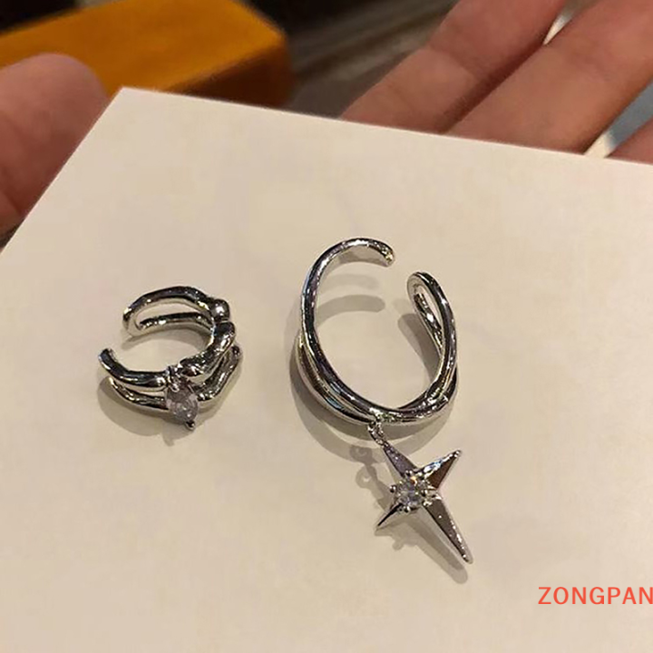 zongpan-ใหม่มินิมอลลิสต์วินเทจพู่ยาวสีม่วงคลิปหนีบหูโลหะไม่มีการเจาะต่างหูสีเงินสำหรับผู้หญิงผู้ชายเครื่องประดับ