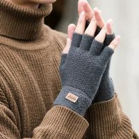 【CW】 Half Fingerless Gloves Men Wool Knitted Wrist Cotton Mittens Warm Workout Thicken Elastic Mitten