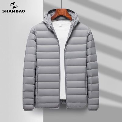 ZZOOI Classic High Quality Grey Hooded Down Jacket Fall/winter Brand New Business Casual Men Lightweight Warm Solid Color Down Jacket